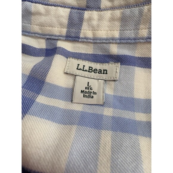 L.L. Bean Men’s Large White Blue Plaid Wrinkle Resistant Long Sleeve Shirt - Picture 2 of 9